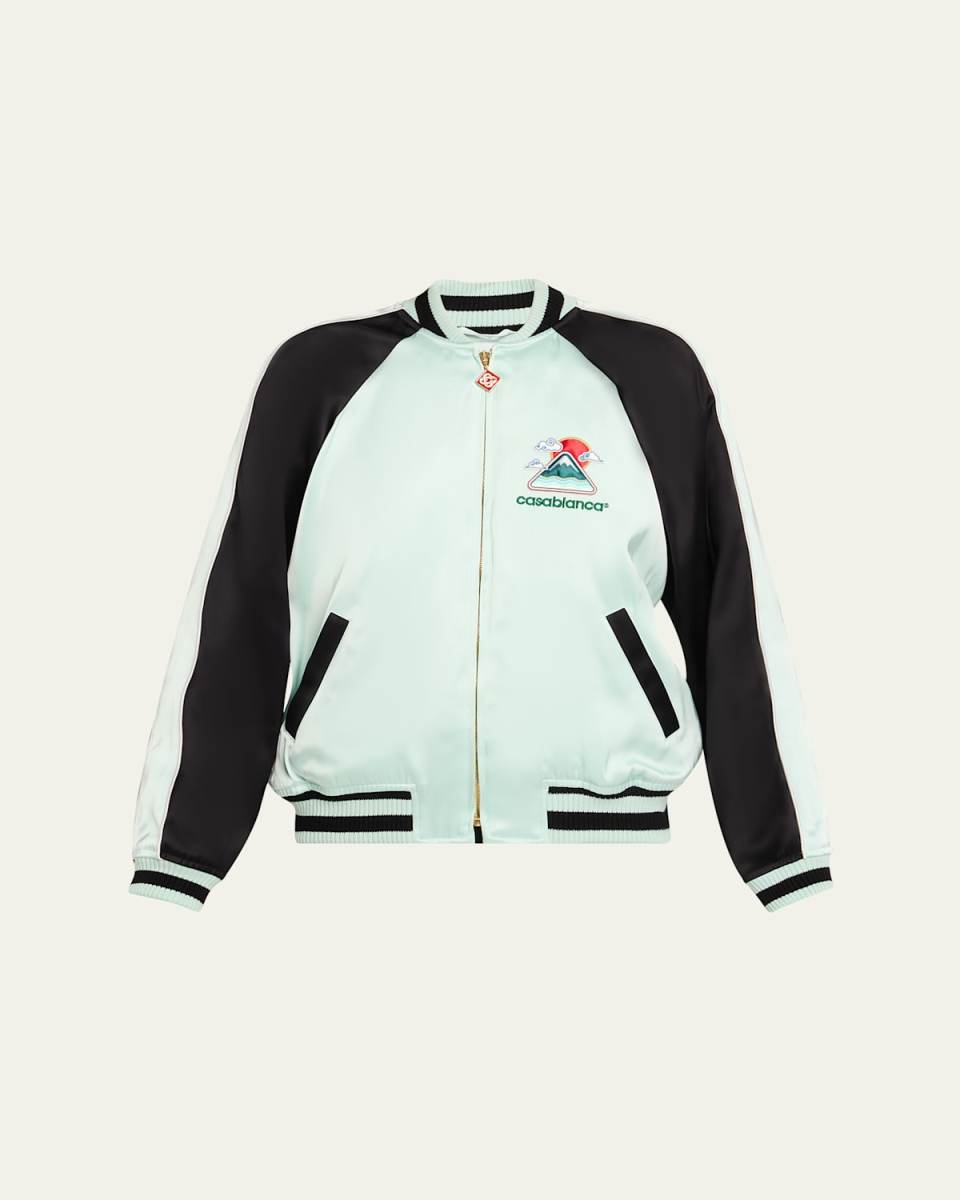 Embroidered Bicolor Satin Bomber Jacket